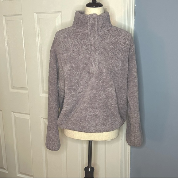 H&M Women’s Purple Fleece Oversized Pullover Jacket Size Small - Picture 1 of 6